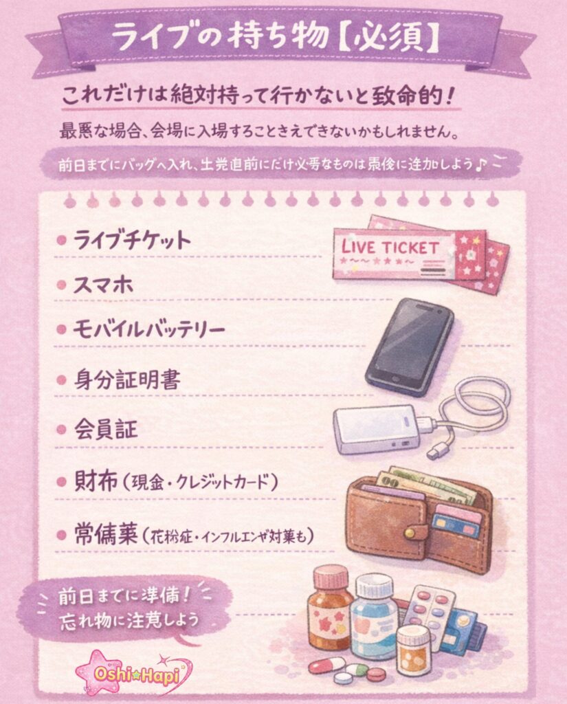 ライブの持ち物【必須】